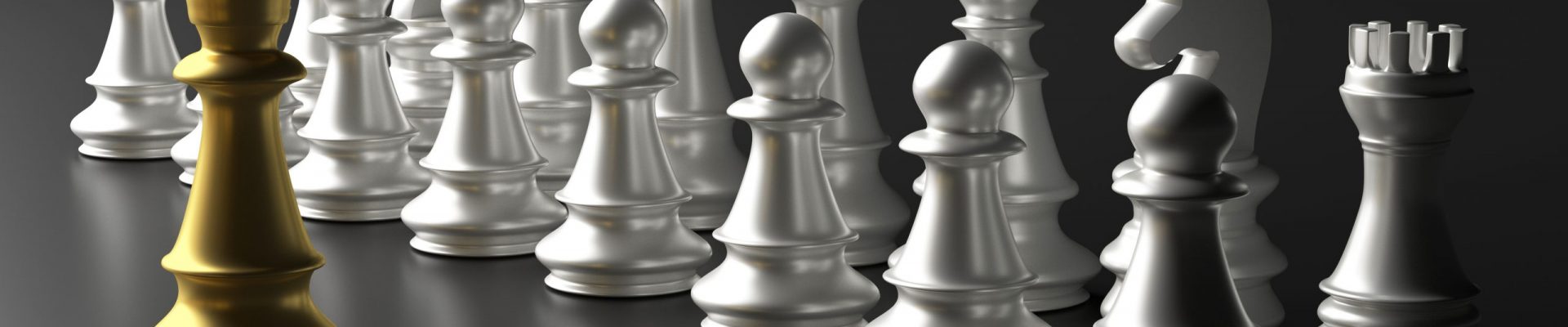 Leader, business success concept. Chess king gold standing ahead silver chess set on black background. 3d illustration